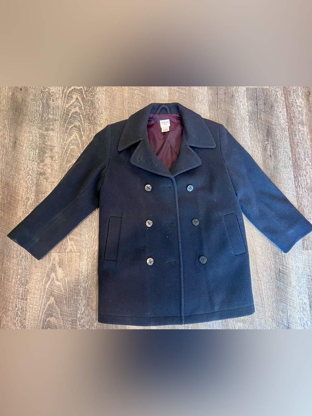 Vintage Girls Black Wool Pea Coat Talbots Kids Size 8